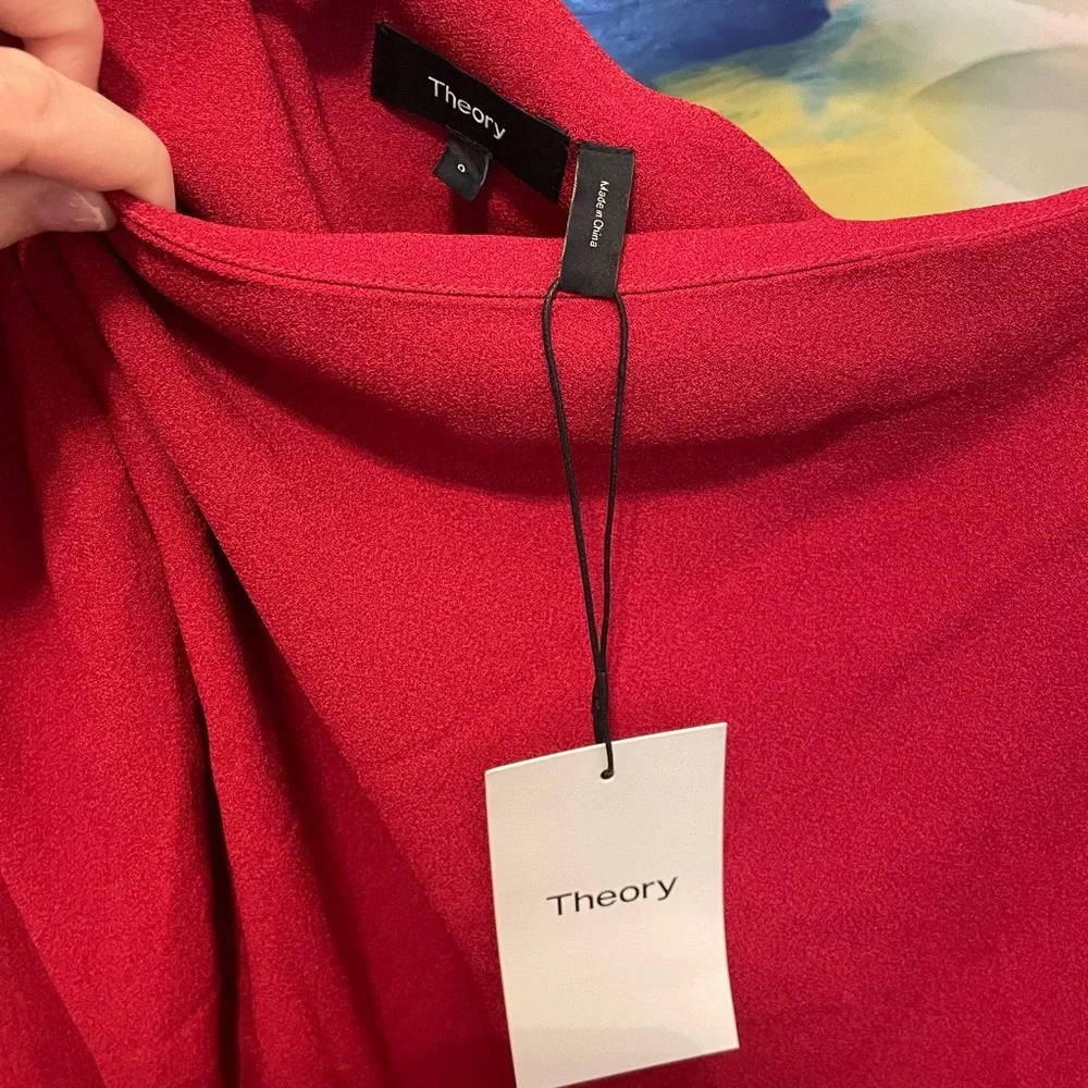 Theory Vibrant Red Dress one shoulder Size 0 NWT date wedding guest evening - Picture 3 of 5